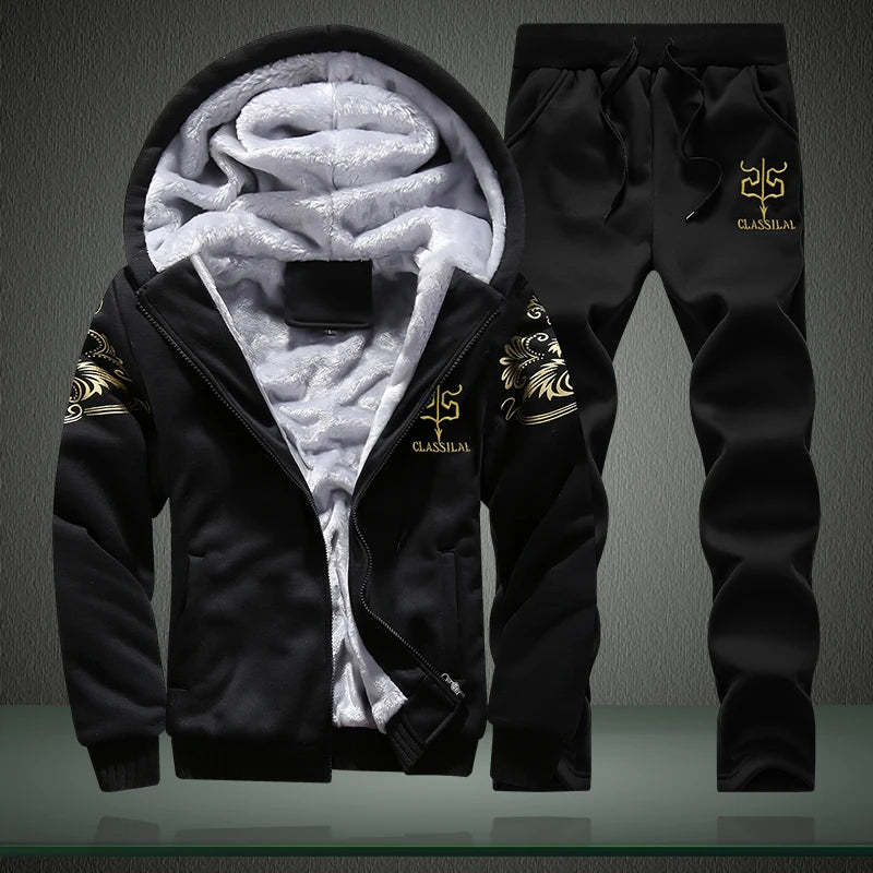 Wolf Czuadlte2024New Winter Men's Sports Set Casual Pants Hooded Sweater Youth Large Plus Plush Thickened Cardigan Two Piece Set
