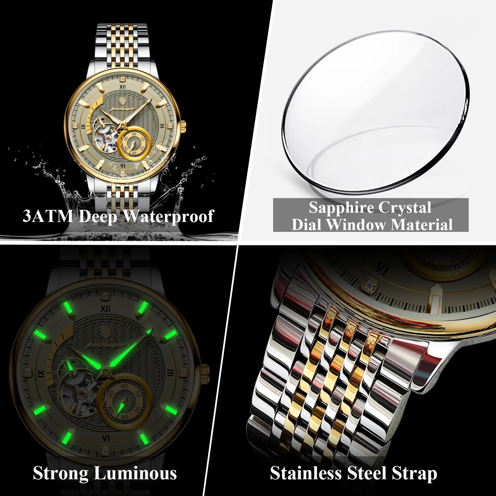 POEDAGAR Top Luxury Men Clock Luminous Hollow Tourbillon Automatic Man Wristwatch Mechanical Stainless Steel Men's Watches Reloj