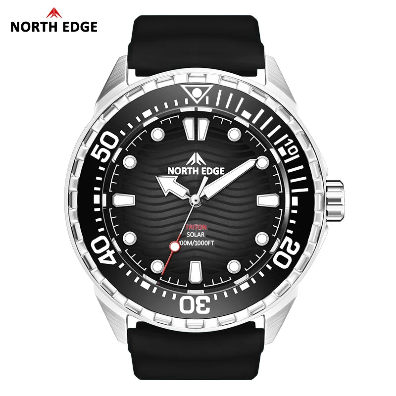 2025 New  NORTH EDGE TRITON Solar Powered Dive Watch Men Luxury Quartz Watches For Men 316L Stainless Steel Case Waterproof 300M