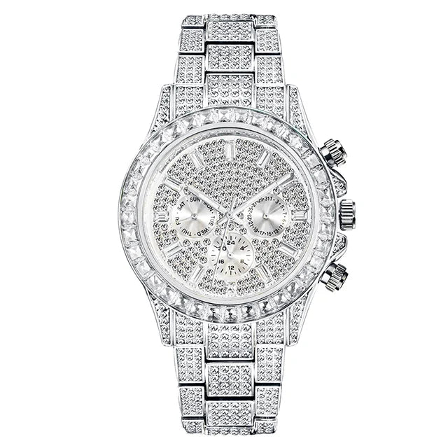 MISSFOX Blingbling Wristwatch For Men Luxury Colour Diamond Calendar Quartz Watch Hip Hop Fashion Waterproof Man Clock Hot Sale