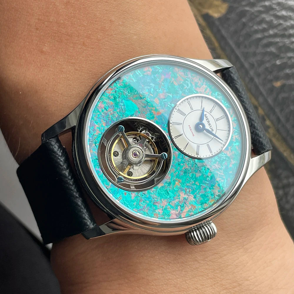 Merkur 100% Tourbillon Watch Men's Titanium Ice Flower Dial Sapphire Watch For Men Mechanical Wristwatches Relogio Masculino