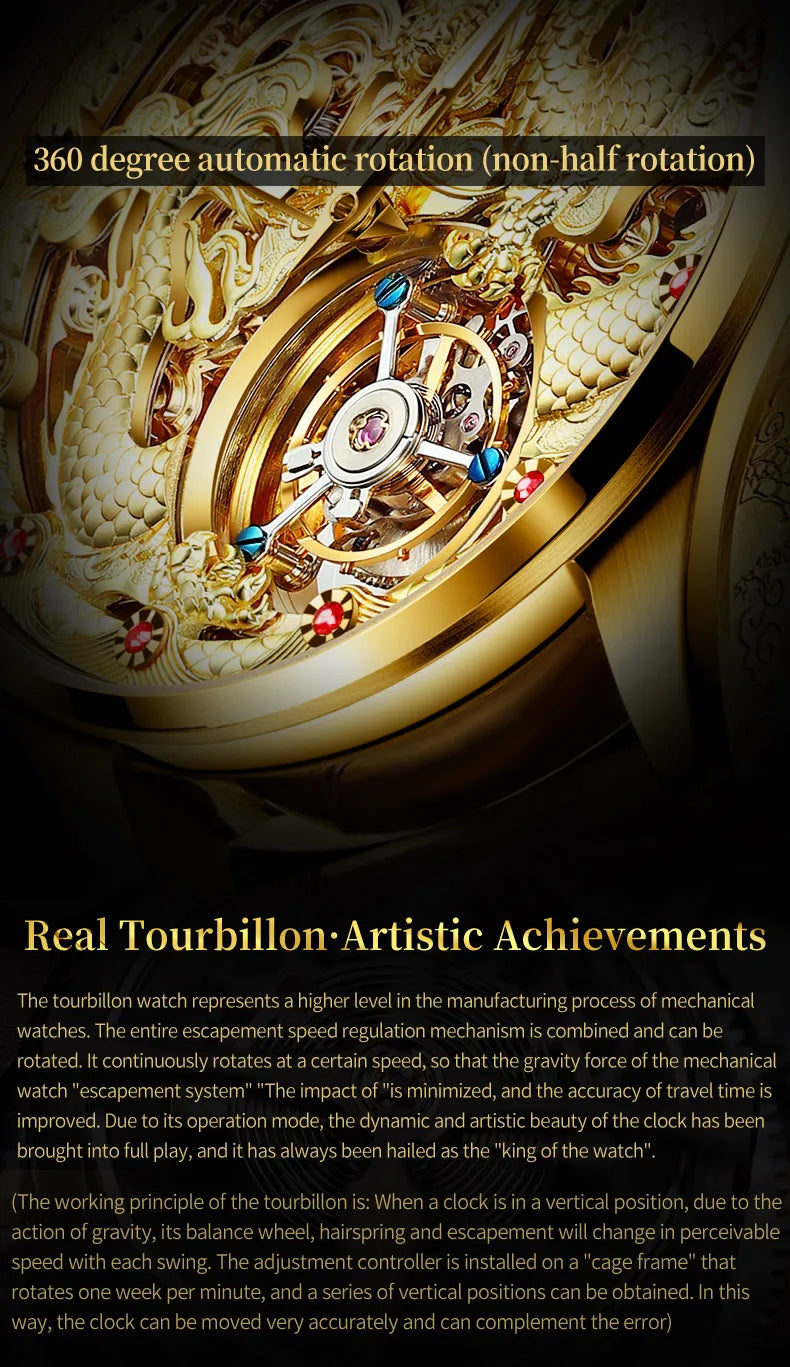 OUPINKE 3176 Luxury Tourbillon Men Mechanical Watch Top Brand Men's Gold Dragon Watch Tungsten Steel Sapphire Mirror Men Watch