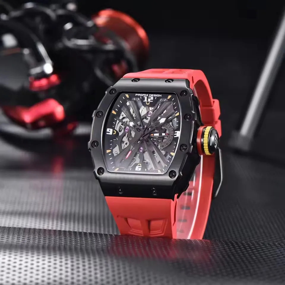 PAGANI DESIGN New VH65 Watch For Men Skeleton Quartz Wristwatch Sapphire Glass Silicone Original Luxury Men Watch Gift With Box