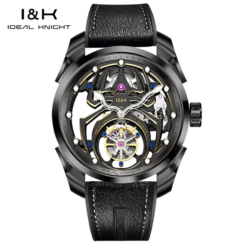 IDEAL KNIGHT 6802 Automatic Watch For Men Hollow Skeleton Mechanical Wristwatch Waterproof Tourbillon Man Watch Sapphire Mirror