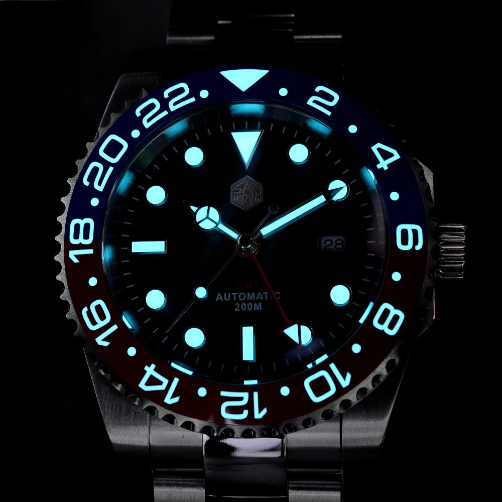 San Martin Luxury GMT Hangzhou 6460 Men Automatic Mechanical Watch Business Sports Waterproof 200m Sapphire Full Luminous SN0016