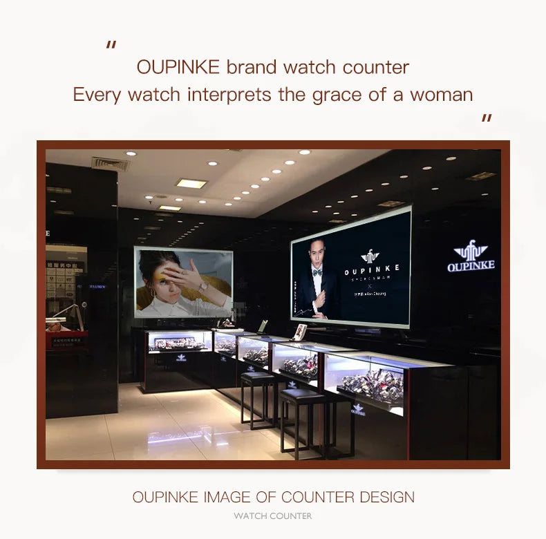 OUPINKE Women's Watches Luxury Fashion Love Diamond Dial Original Automatic Mechanical Watch for Ladies Waterproof Sapphire