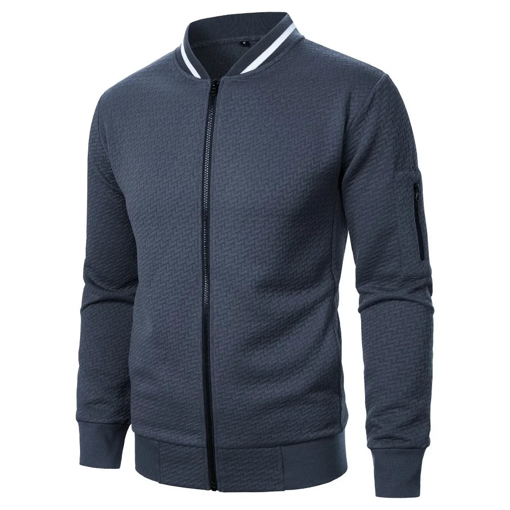 Men's Baseball Jacket Streetwear Autumn New Fashion Solid Color Casual Jackets for Men Jacquard Fabric Men's Coat