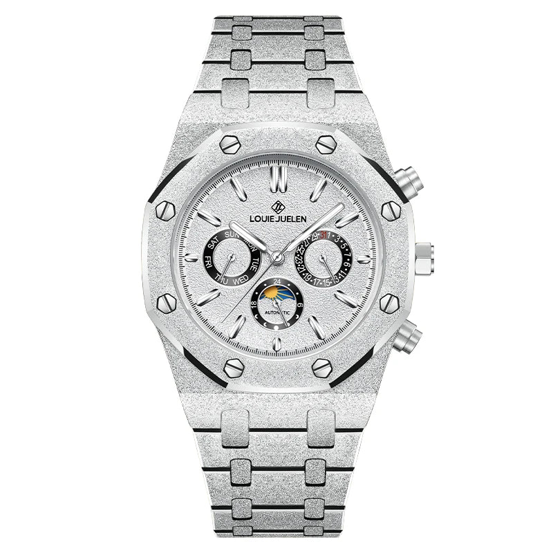 LOUIE JUELEN New Men Watch Top Brand Luxury Mechanical Automatic Stainless Steel Waterproof Moon Watch Luminous Wristwatch Clock
