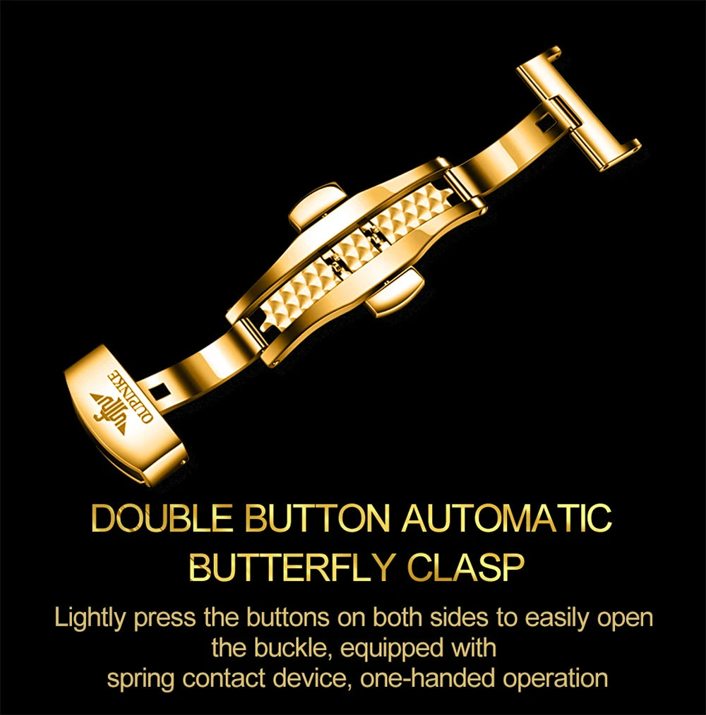 OUPINKE 3176 Top Brand Tourbillon Watch for Men Original Leather Strap Golden Dragon Design Automatic Mechanical Movement Watch