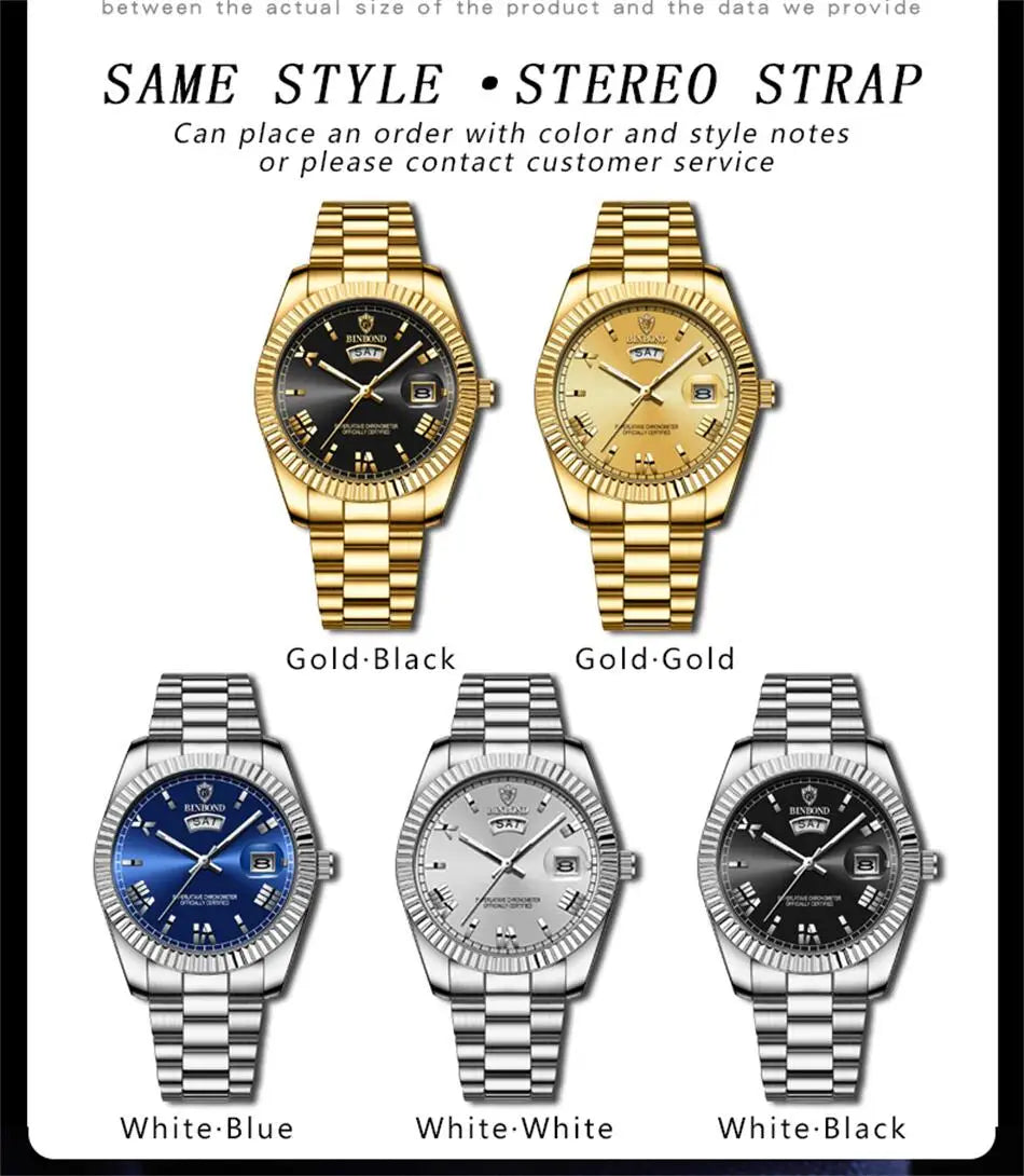 2025 New Men Business Watches Fashion Arabic Dial Steel Band Male's Luminous Waterproof Quartz Watch Set(Gift box regulator Box）