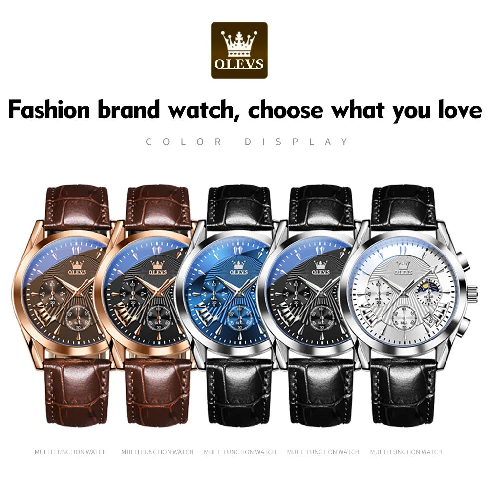 OLEVS Original Luxury Brand Men's Watches High Quality Waterproof Quartz Watch for Men Fashion Leather Strap Man Wristwatch