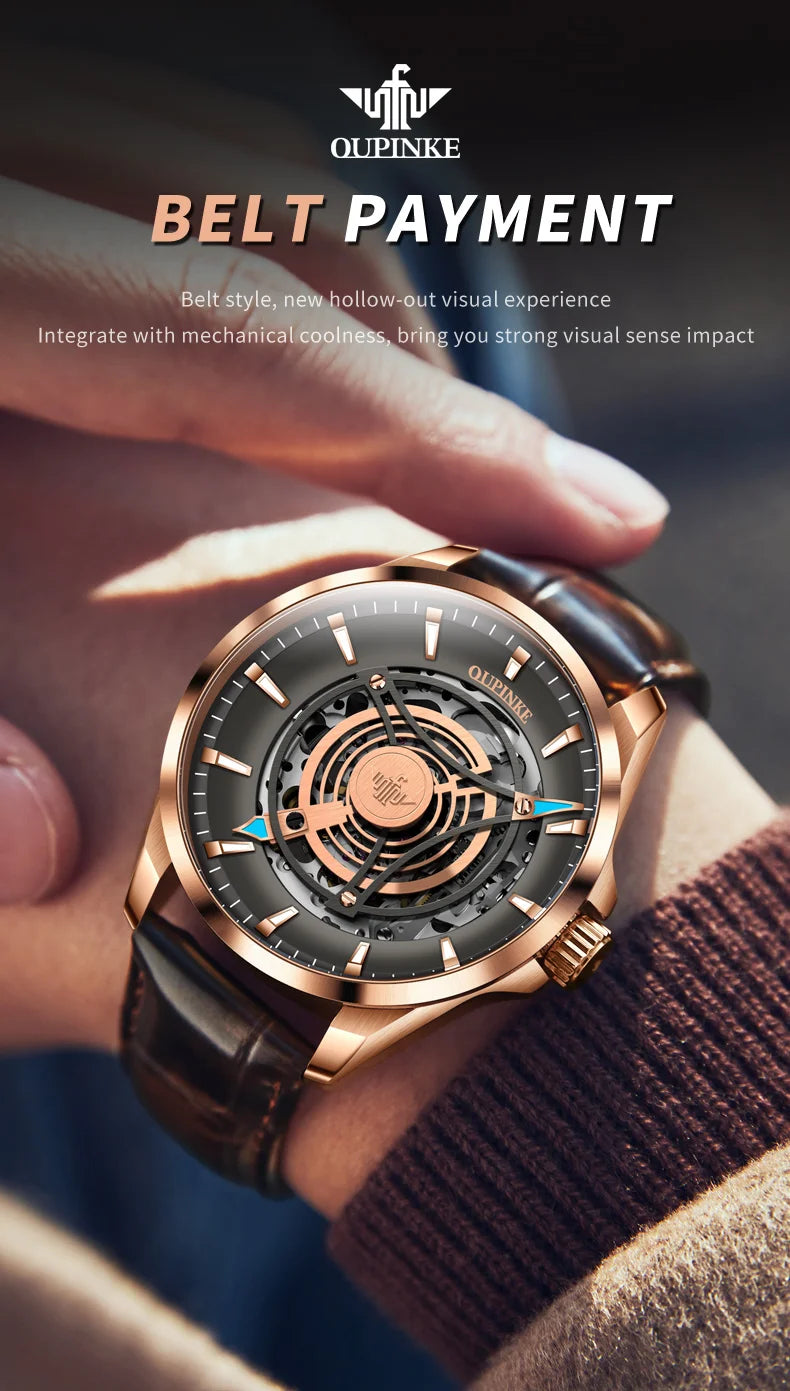 OUPINKE 3206 Men's Watches Sky Eye Automatic Mechanical Wristwatch for Man Waterproof Stainless Steel Luminous Sapphire Luxury