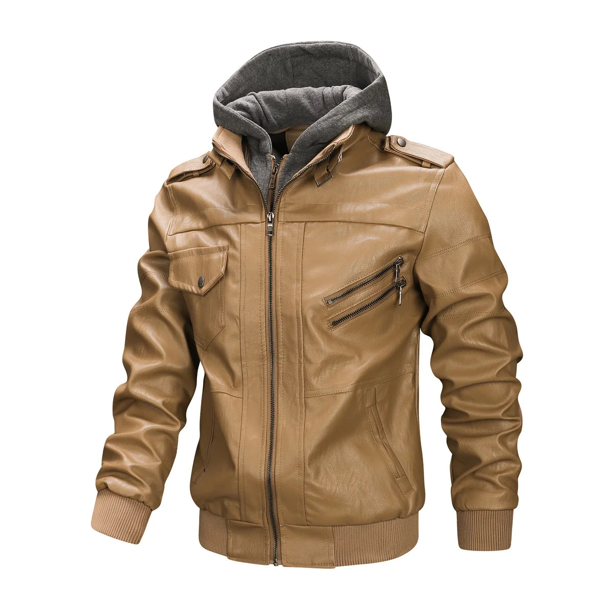 Motorcycle Leather Jackets Man Casual Fashion Motorcycle Coat Slim Fit Lapel PU Jackets Autumn Fake Two Pieces Leather Coat Male