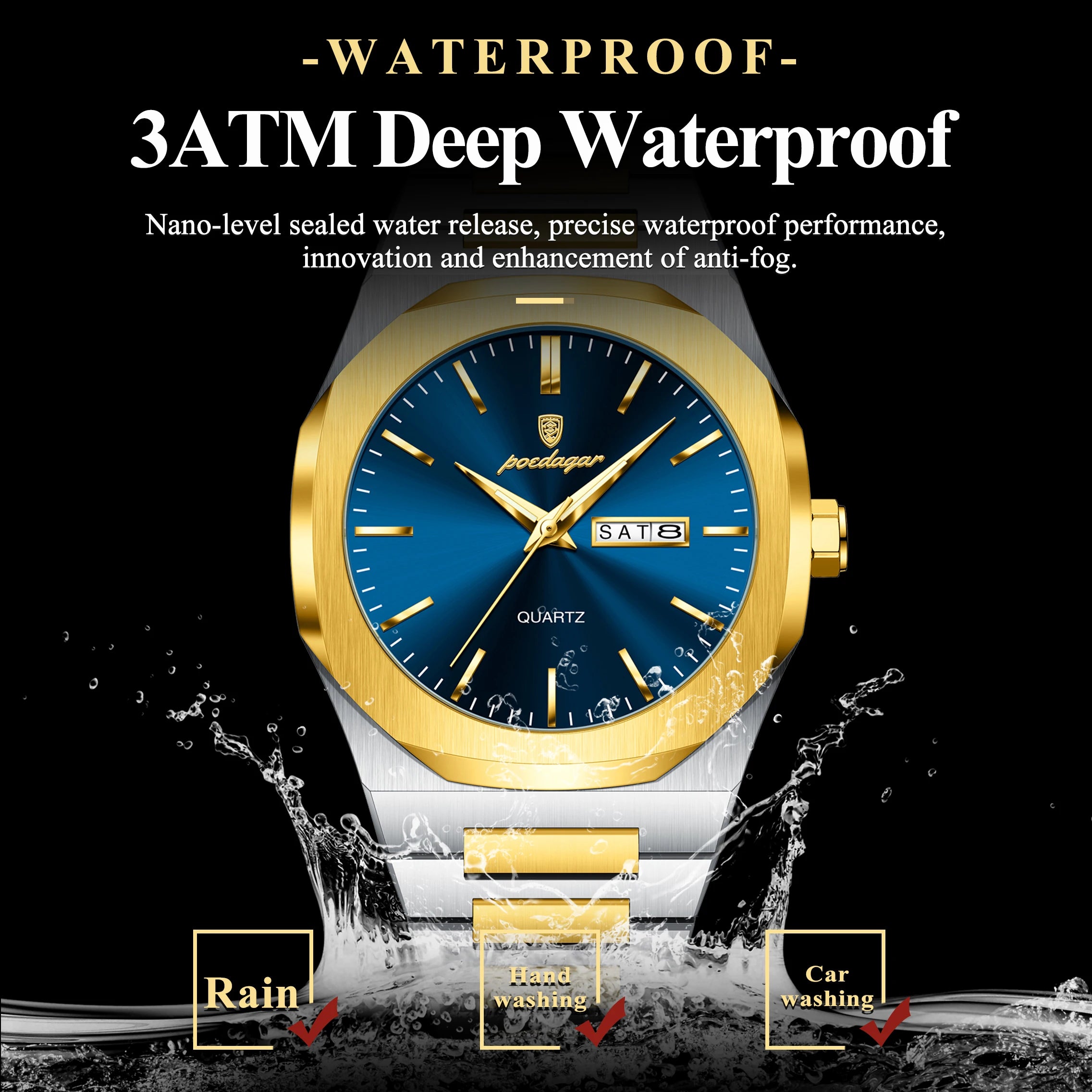 POEDAGAR Top Luxury Men Clock Waterproof Luminous Calendar Week Man Wristwatch Sports Stainless Steel Quartz Men's Watches Reloj