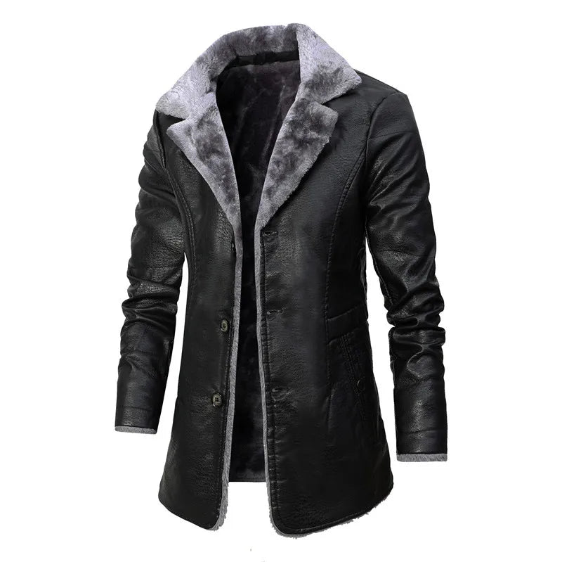 Faux Leather Jacket Vintage Fur Collar Motorcycle Leather Windbreak Coat Men Business Leather Blazers High Quality Jacket Men