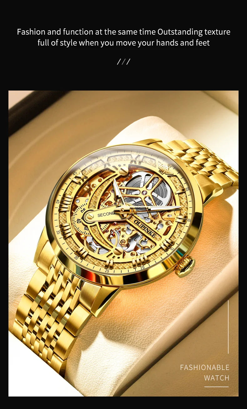 OUPINKE Great Price Reduction Luxury Brand Men Watch Gold Fully Automatic Mechanical Watch Waterproof Luminous Original Watch