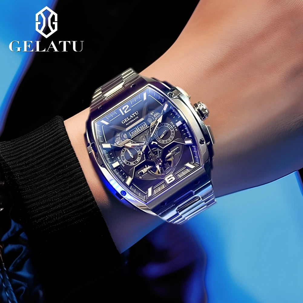 GELATU 6013 Luxury Men Hollow Automatic Mechanical Watch Waterproof Multi functional Original Men Watch Formal Watch Reloj