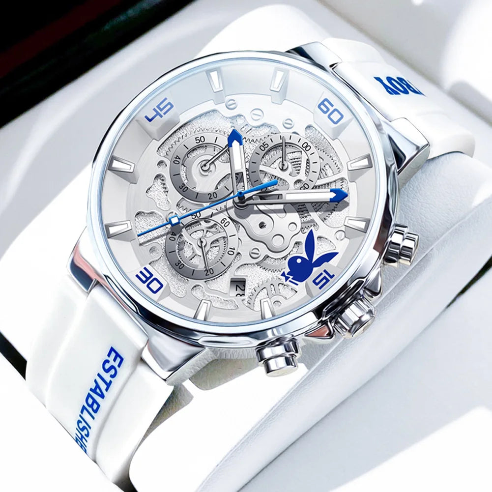 PLAYBOY Luxury Original Watch for Men Silicone Strap Fashion Quartz Men's Wrist Watches Waterproof Luminous Sports Male Watch