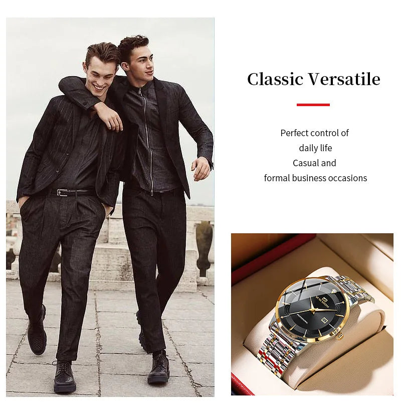 VA VA VOOM Fashion Men's Watches Waterproof Stainless Steel Business Simple Night Light Date Top Brand Quartz Watch for Men