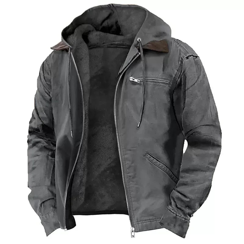 Autumn and Winter Fashion Solid Color Thickened Warm Hooded Workwear Jacket For Men Loose Sports Large Size High Quality Coat