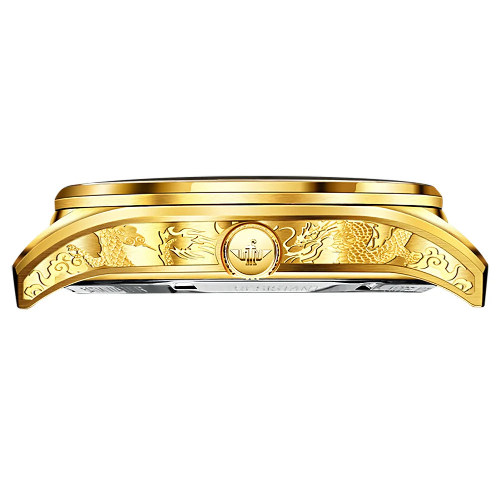 OUPINKE Top Luxury Men's Watches Original Tourbillon Mechanical Movement Sapphire Mirror Golden Dragon Pattern Dial Ruby Scale