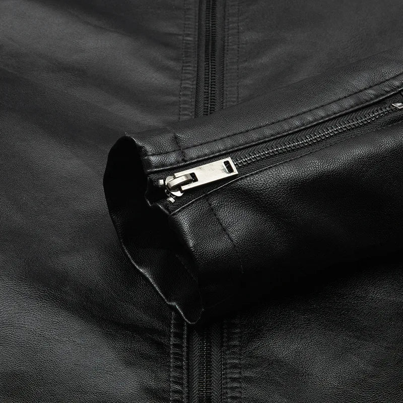 Man Leather Jacket Autumn New Street Trend Motorcycle Punk Male Coat Turn Down Collar Long Sleeves Windproof Men Outerwear