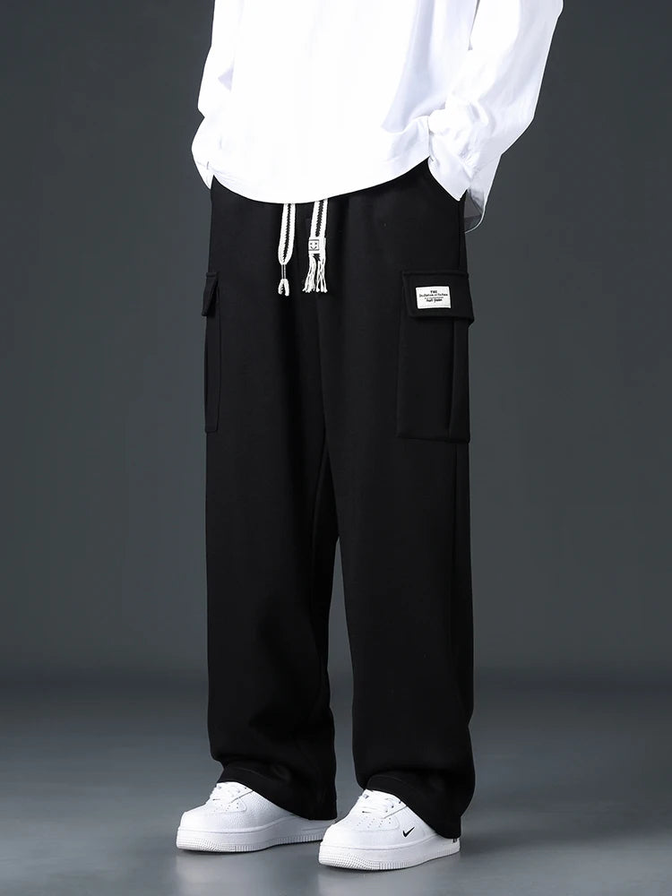 Autumn Men's Baggy Wide-leg Pants Outdoor Jogging Sweatpants Loose Straight Fashion Korean Casual Trousers Streetwear Black Gray