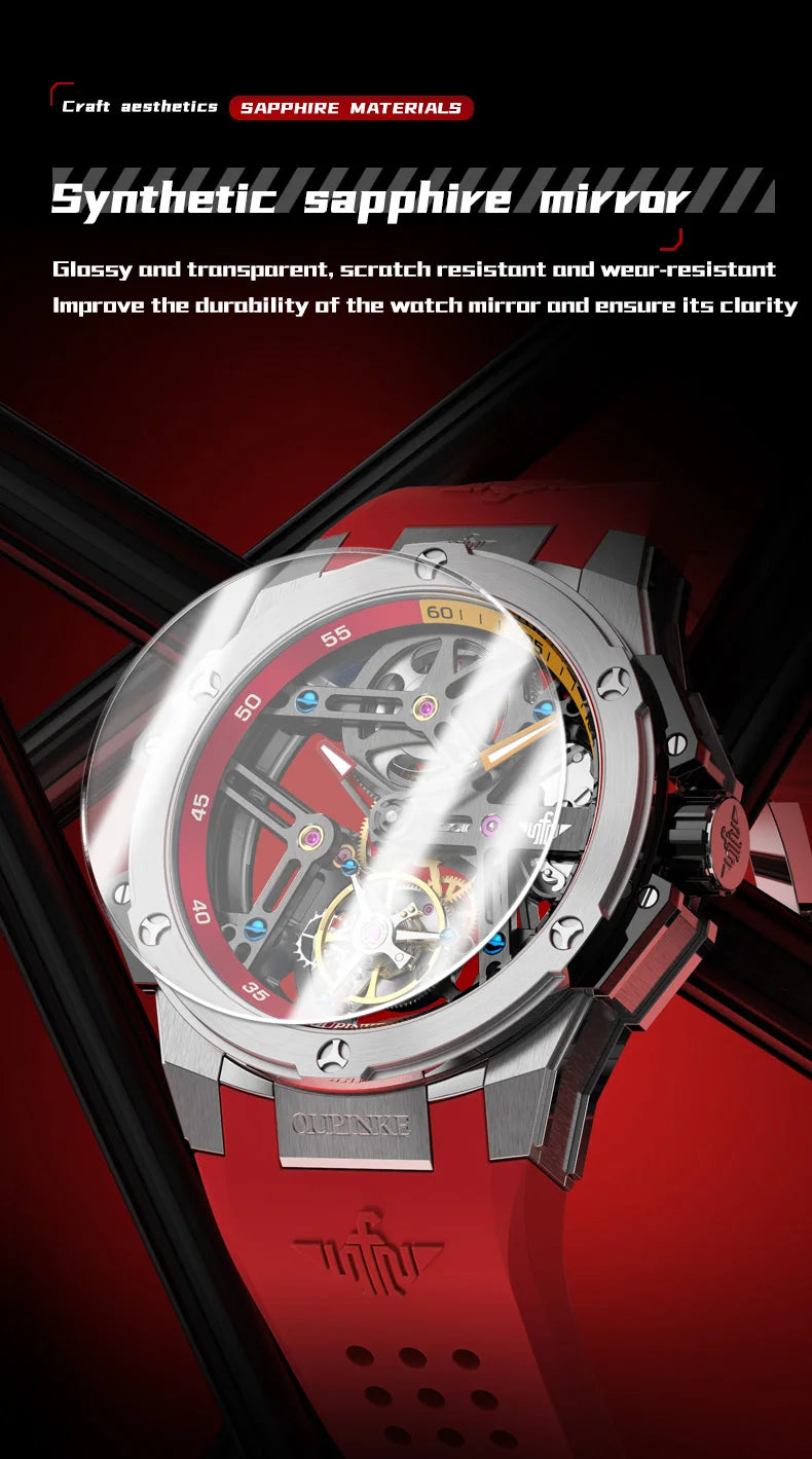OUPINKE 8003 Men's Watch 45mm Big Dial Fashion Hollow Automatic Watch For Men Waterproof Luxury Tourbillon Mechanical Hand Clock