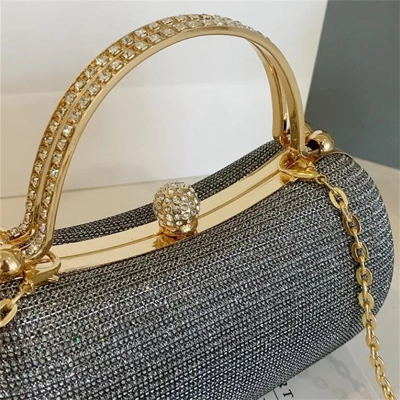 Shiny Mini Evening Bag, Rhinestone Chain Purse