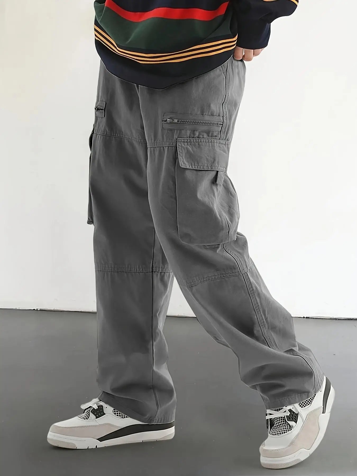 Men's Regular Plain Outdoor Overalls with Drawstrings and Large Flap Pocket Pantss, Personalized Zipper Design, Suitable for Holiday, Street, Daily Leisure, Mountaineering Travel, Multi-Scenario Matchinging, Suitable for All