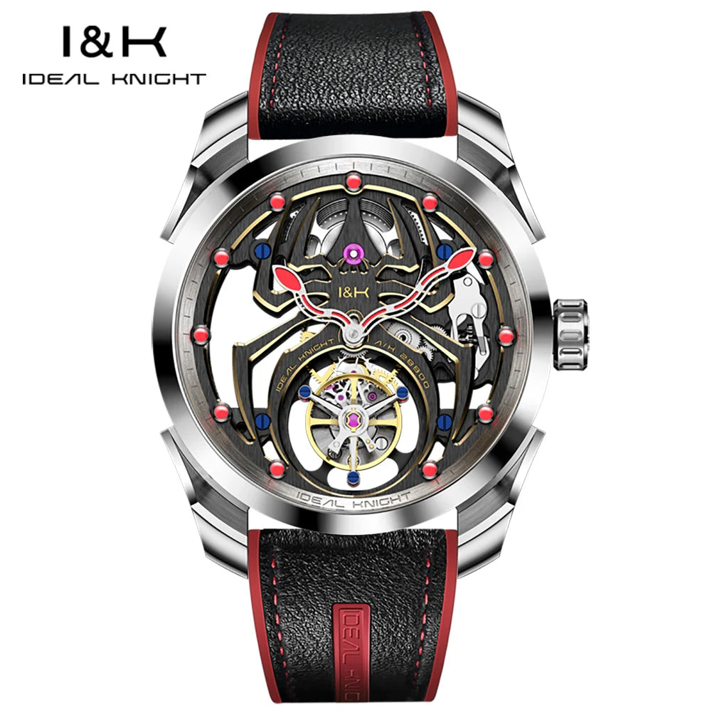 IDEAL KNIGHT 6802 Automatic Watch For Men Hollow Skeleton Mechanical Wristwatch Waterproof Tourbillon Man Watch Sapphire Mirror