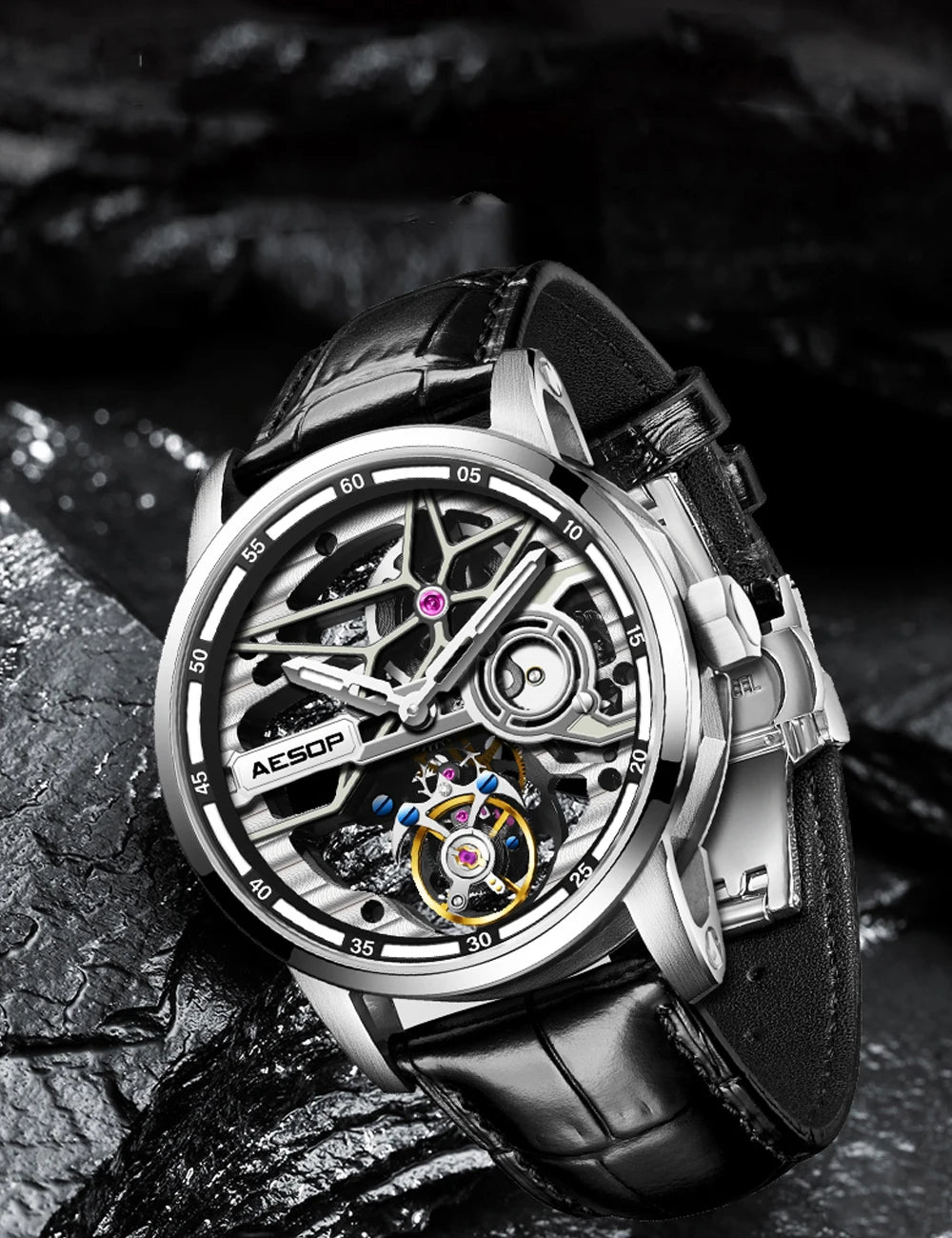 AESOP Flying Tourbillon Watch for Men Skeleton Automatic Tourbillon Movement Mechanical Wrist Watches Mens Fashion Sapphire New