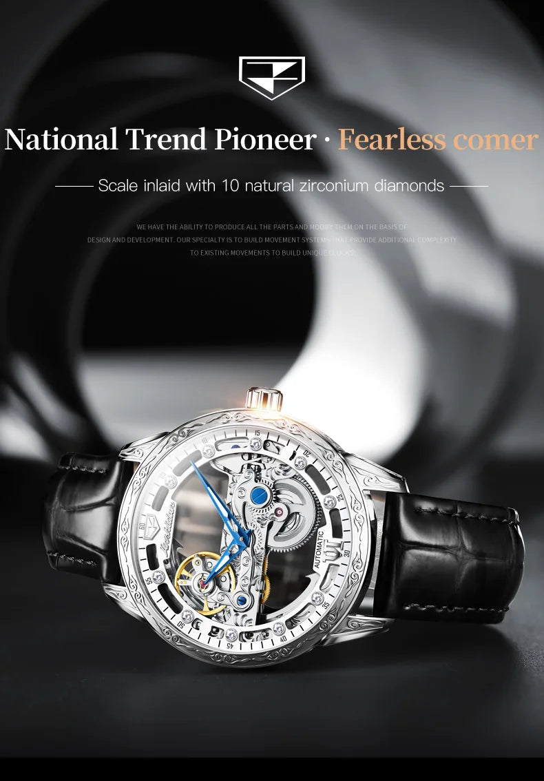 JSDUN 8917 Mens Watch Leather Strap Original Business Multifunctional Mechanical Watch﻿ Waterproof Watches For Man Gifts