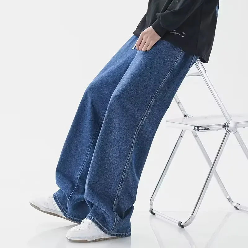 2025 Men's Jeans Korean Version Student Casual Pants High Street Straight Loose Wide Leg Jeans Black Grey Blue Baggy Jeans