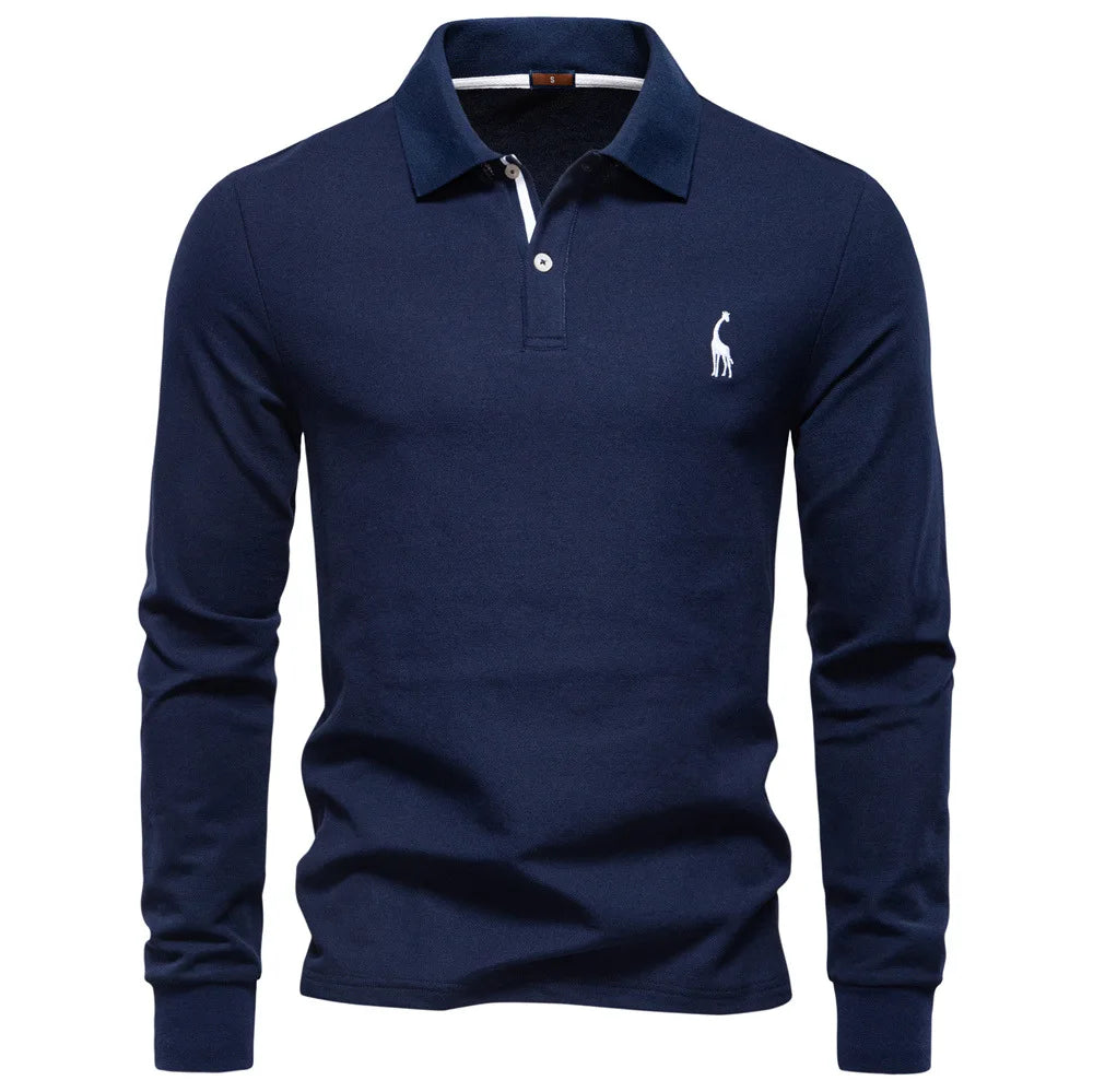 2025 Autumn Polo Shirt Men Embroidery Long Sleeve Cotton Rich Blend Breathable Polos Solid Color Business Golf Polo Shirts Male