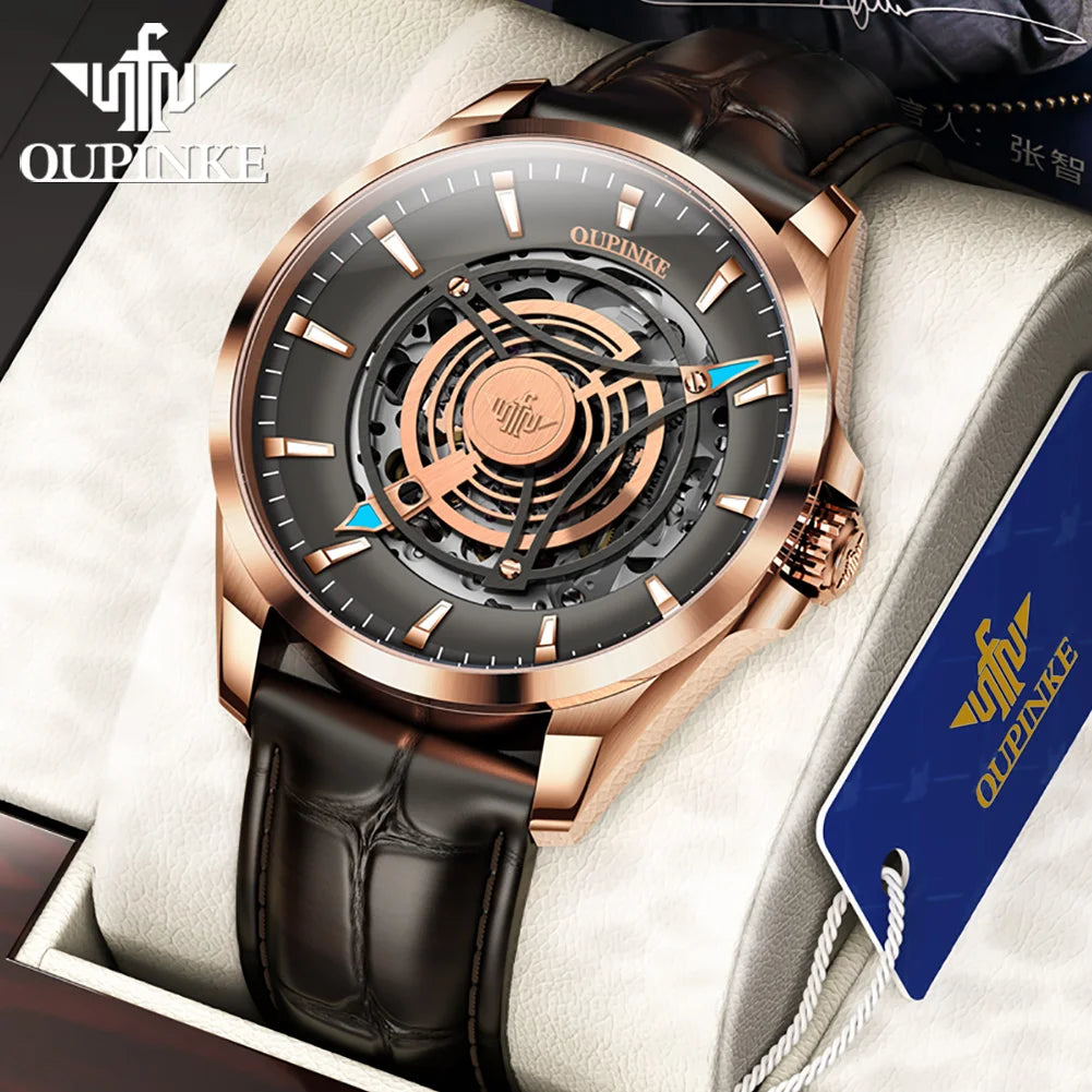OUPINKE 3206 Men's Watches Sky Eye Automatic Mechanical Wristwatch for Man Waterproof Stainless Steel Luminous Sapphire Luxury