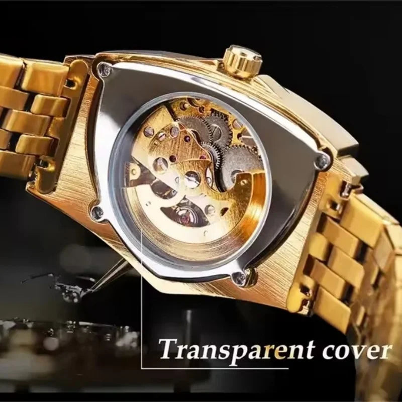 Winner 395S Premium Men's Luxury Automatic Mechanical Watch Stainless Steel Hollow Triangle Skeleton Dial Casual Men's Clock