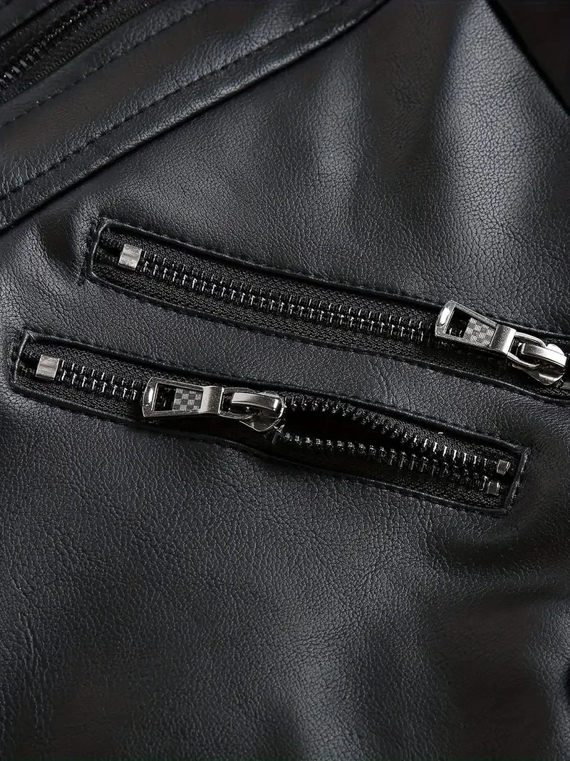 Motorcycle Leather Jackets Man Casual Fashion Motorcycle Coat Slim Fit Lapel PU Jackets Autumn Fake Two Pieces Leather Coat Male