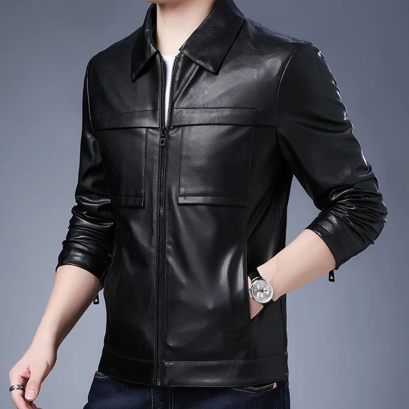 Leather Men's Coat 2024 Spring Fall New Trend Plankton Handsome Motorcycle Overcome Casual Leather Jacket Men Handsome Coat