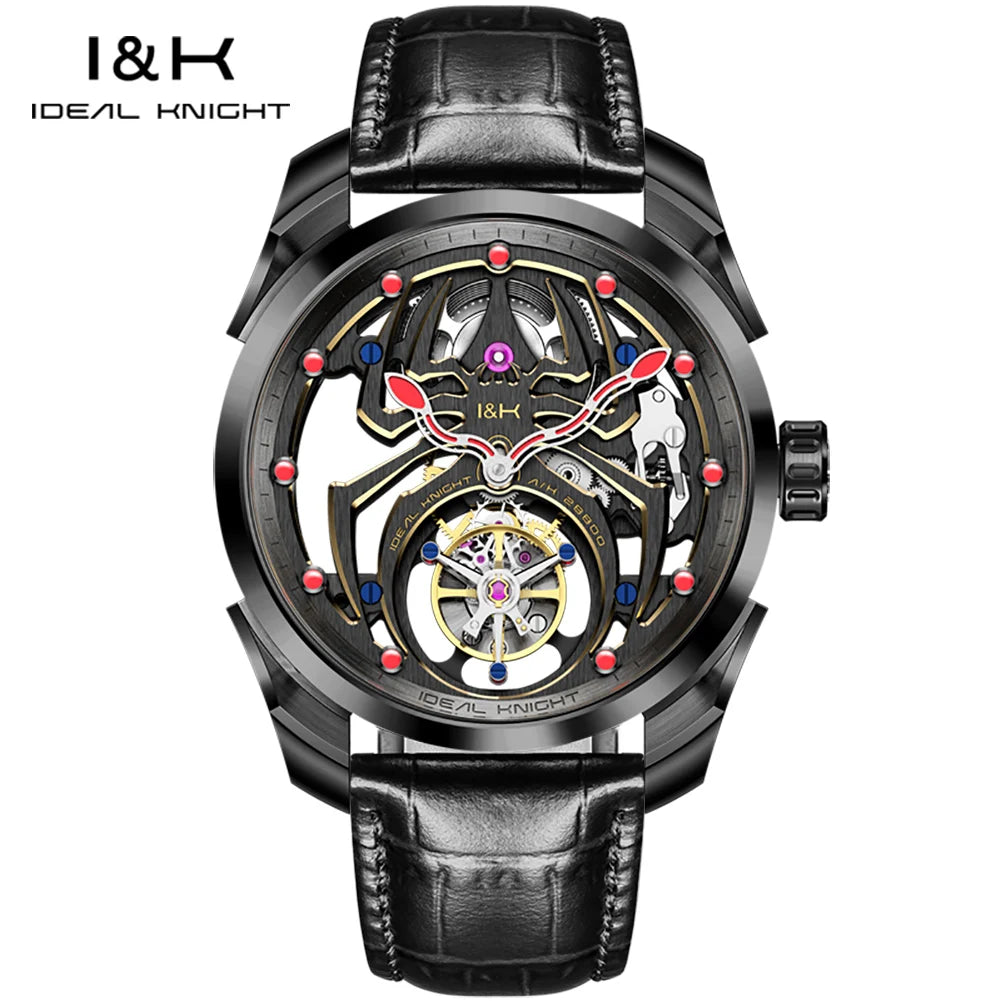 IDEAL KNIGHT 6802 Automatic Watch For Men Hollow Skeleton Mechanical Wristwatch Waterproof Tourbillon Man Watch Sapphire Mirror
