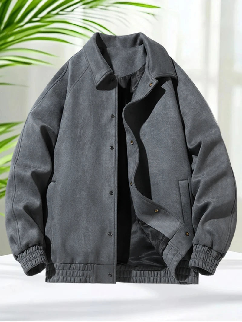 Suede Leather Jacket Men Spring Autumn Turndown Collar Casual Jacket Men Streetwear Plus Size M-8XL for Big and Tall Men's Coats