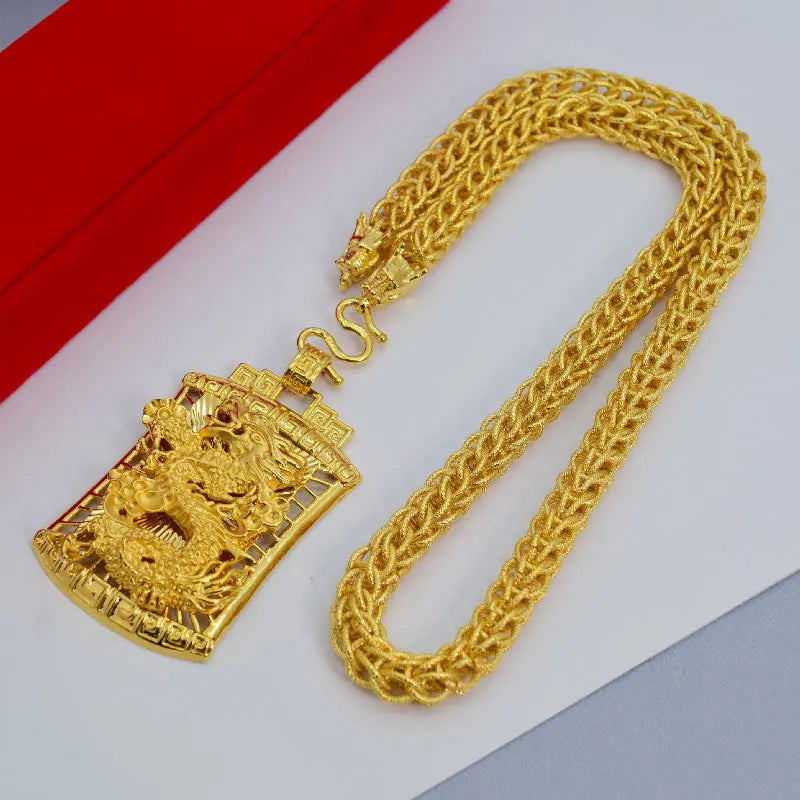 Luxury Gold Shop Same Style Women's and Men's Gold Necklace 9999 24K Real Gold Dragon Soaring Four Seas Pendant Gift Jewelry