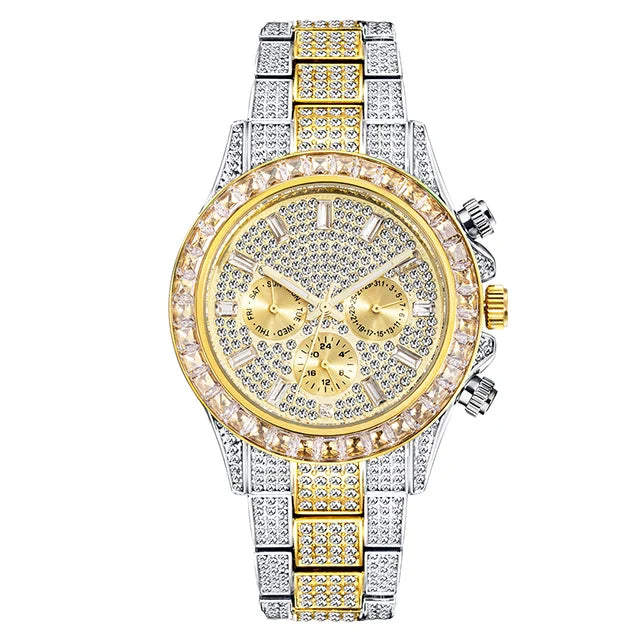 MISSFOX Blingbling Wristwatch For Men Luxury Colour Diamond Calendar Quartz Watch Hip Hop Fashion Waterproof Man Clock Hot Sale