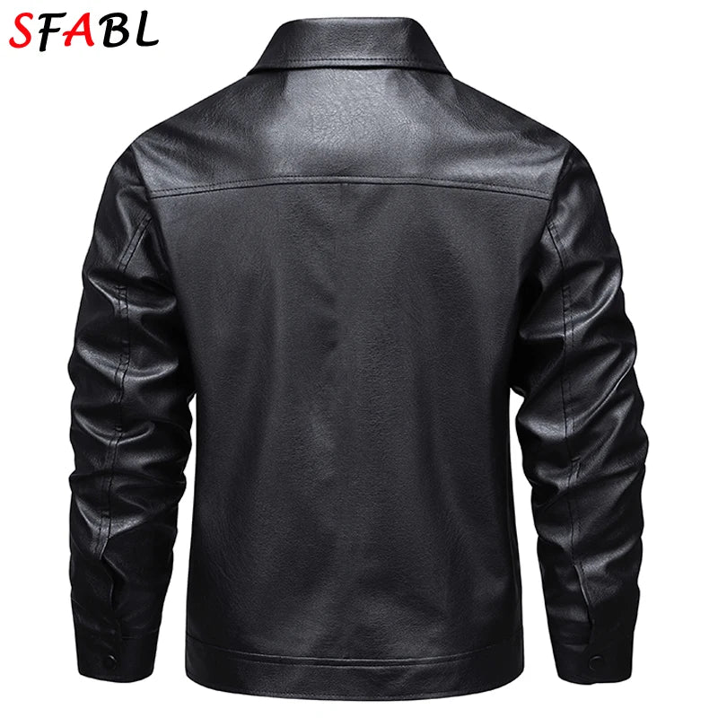 New Classic Leather Jacket Men Autumn Winter Casual Motorcycle PU Jacket Biker Leather Coat Men Fashion Warm Overcoat Black 3XL