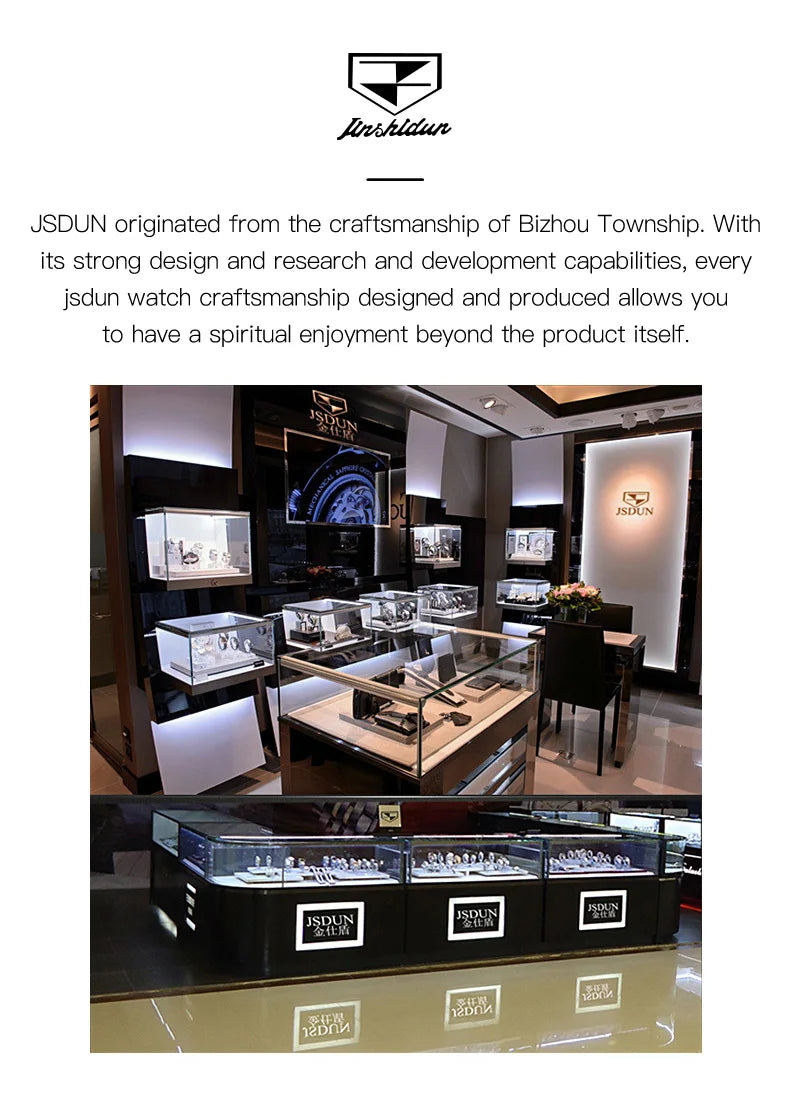 JSDUN 8917 Mens Watch Leather Strap Original Business Multifunctional Mechanical Watch﻿ Waterproof Watches For Man Gifts