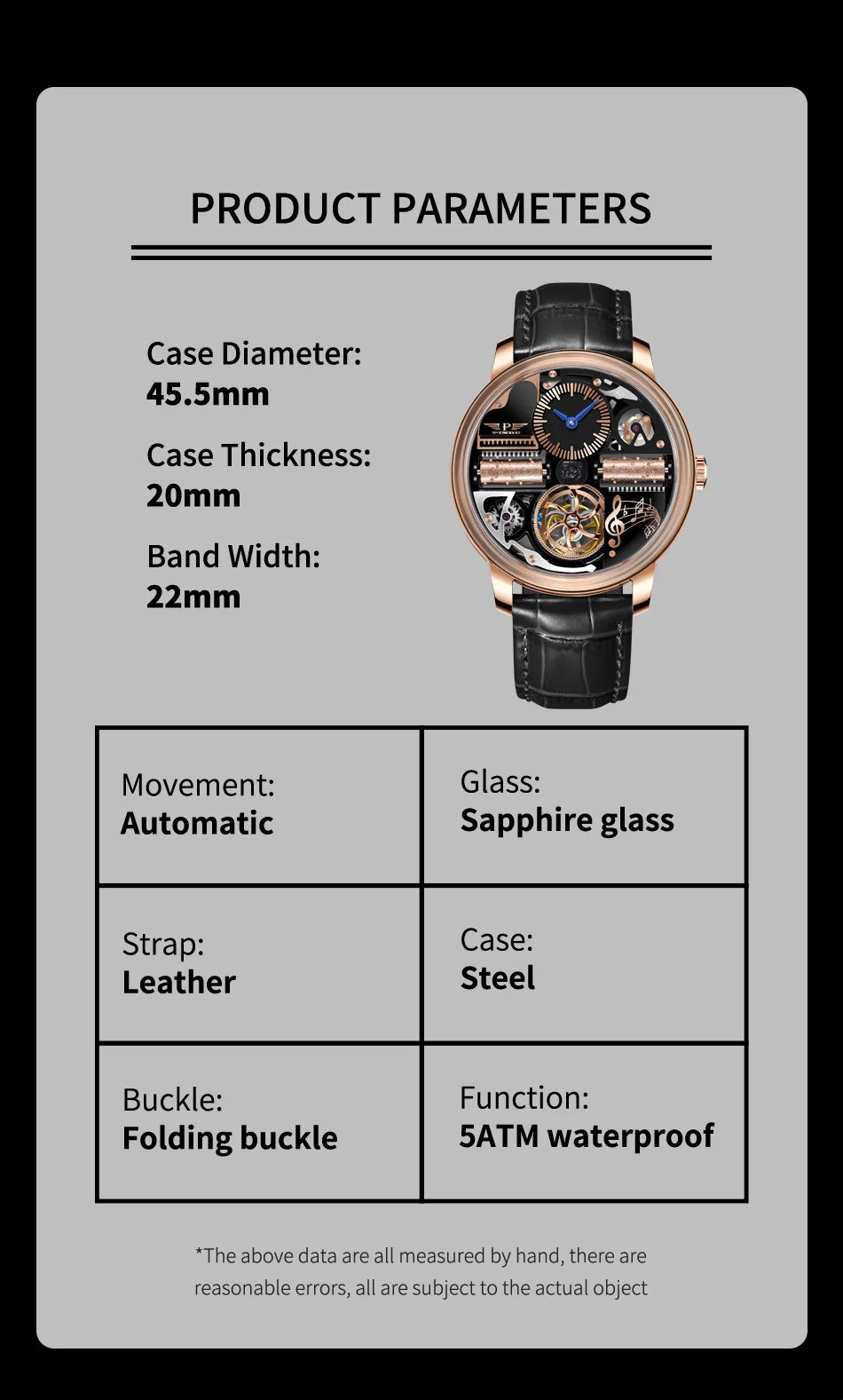 PINDU Watch New TOP Men Mechanical Watch Godfather Fashionable Classic Series 45.5MM Wristwatches Men M2791B