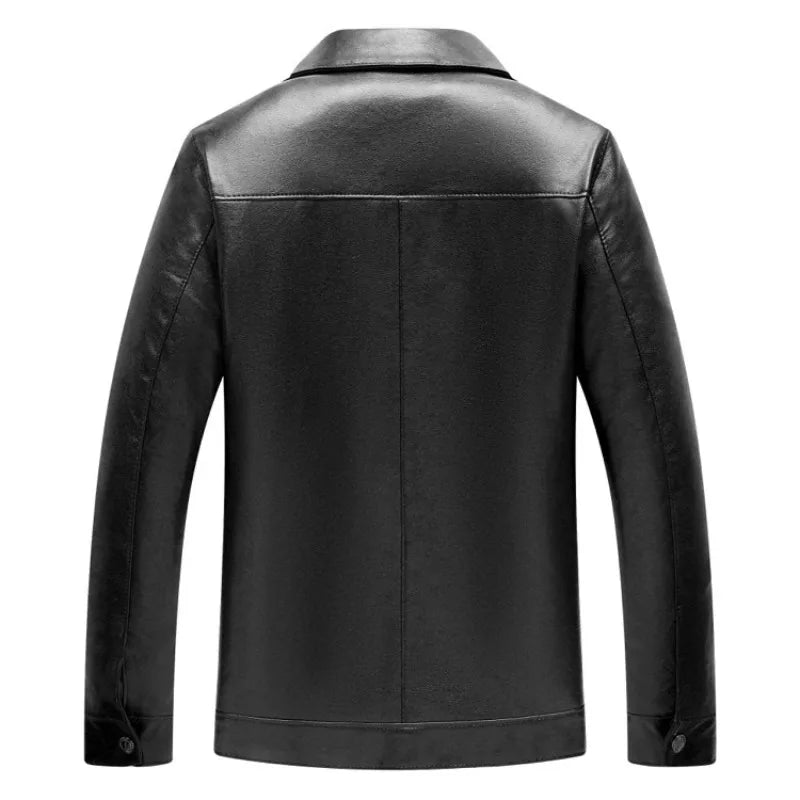 Lapel Leather Jacket for Men's Lapel Trendy Handsome High-end PU Motorcycle Men's Spring and Autumn Leather Jacket