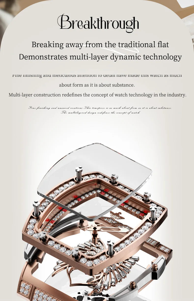 OUPINKE Women's Watches Luxury Fashion Love Diamond Dial Original Automatic Mechanical Watch for Ladies Waterproof Sapphire
