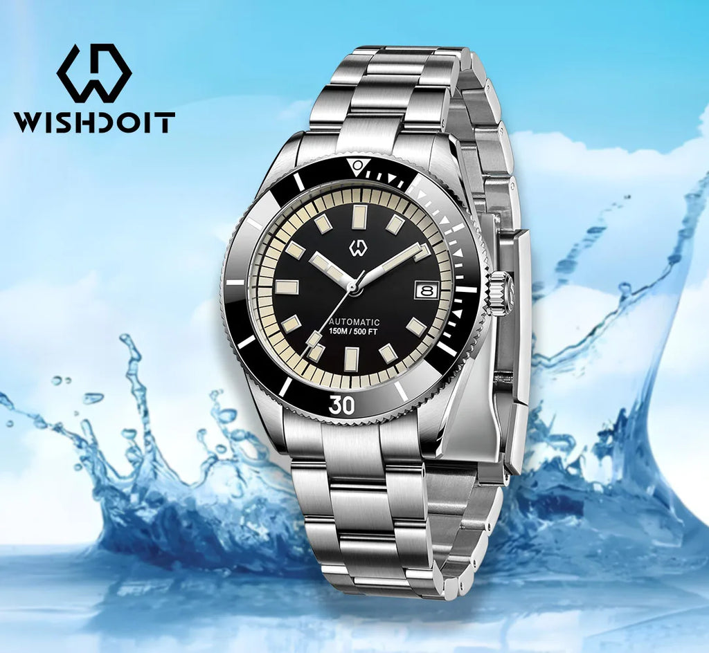 WISHDOIT New Watch Men's Automatic Super Luminous Bezel Mechanical Watch Japan NH35 150 Waterproof Diving Production