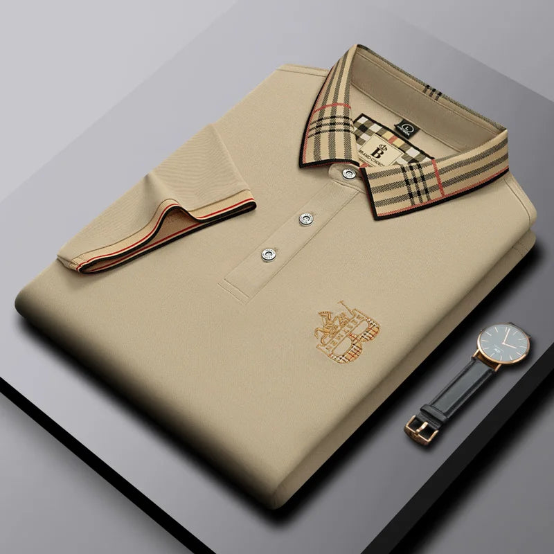 Men's brand high-quality summer textured embroidered polo shirt new solid color casual fashion breathable top